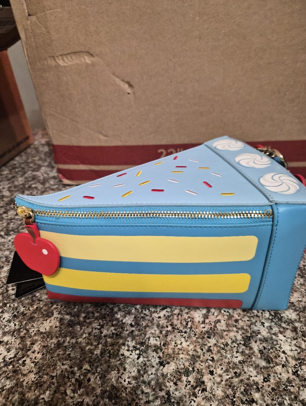 Loungefly Snow White Blue Slice Cake Crossbody Bag with Cherry Charm
